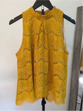 Love, Fire Yellow Lace Tank Top L
